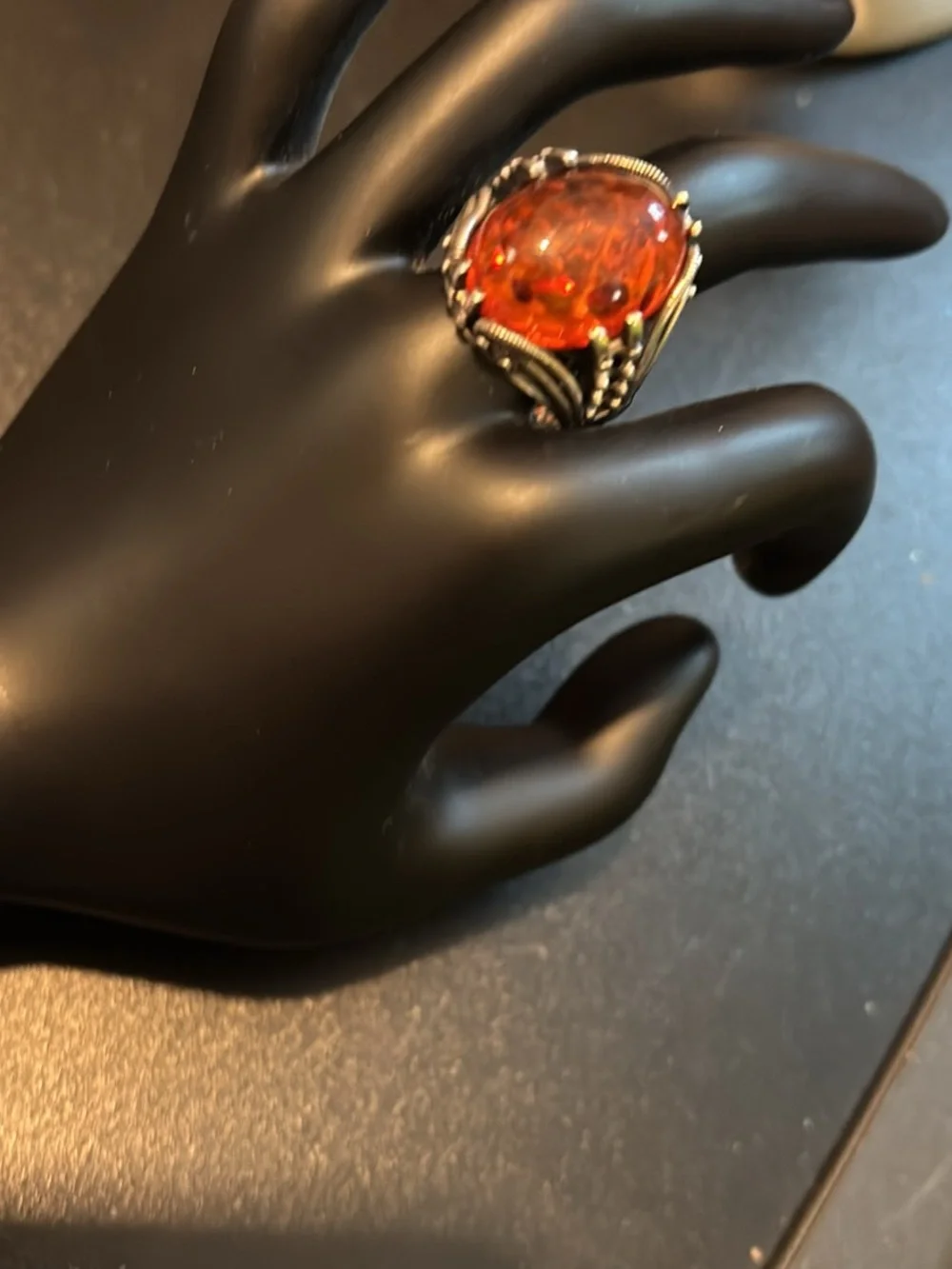 Sterling Silver Amber man’s Ring size 12- Warm Honey Orange